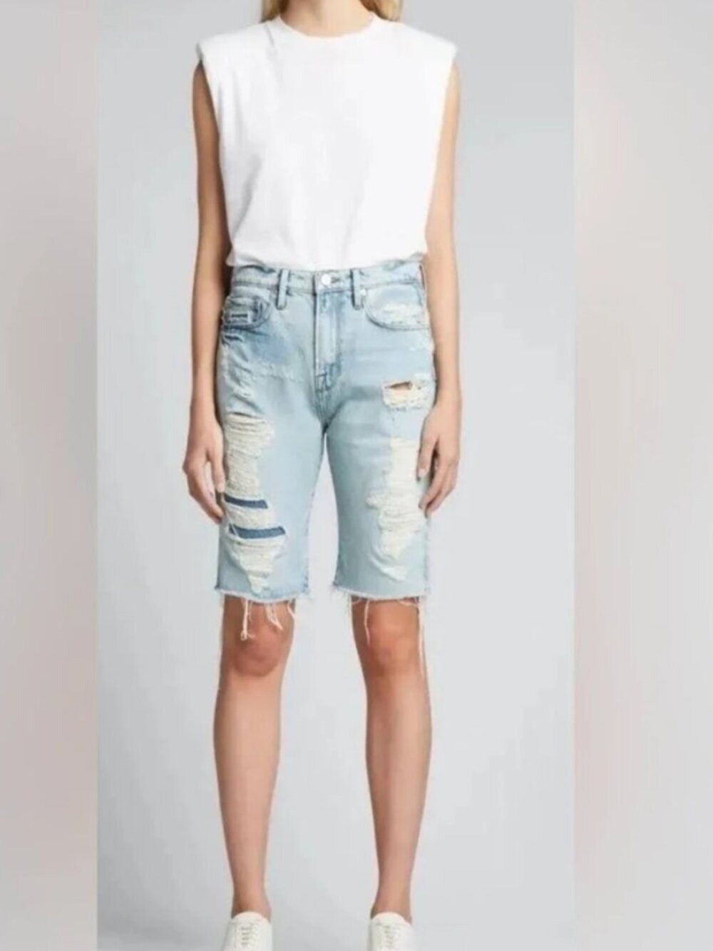 Frame Denim Le Vintage Bermuda Denim Jean Distressed Shorts in Drenched Size 25